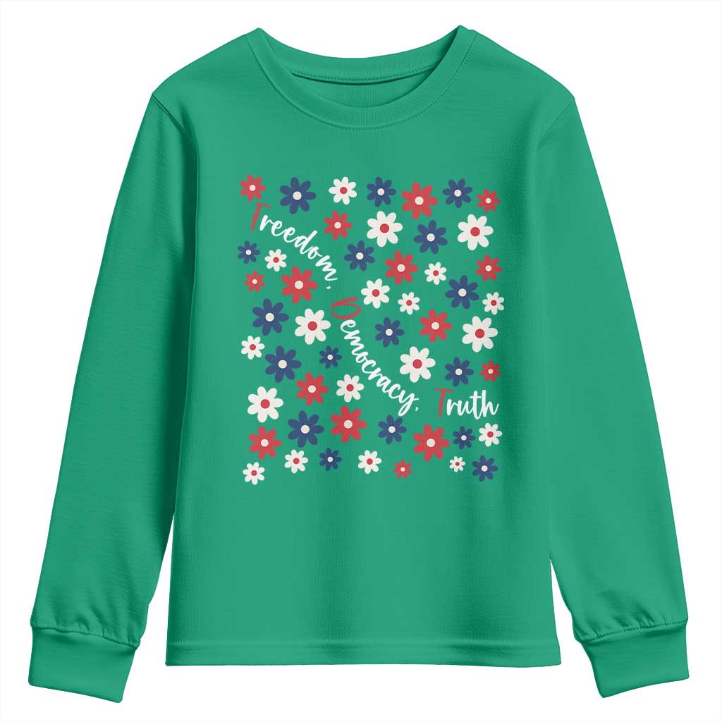 Freedom Democracy Truth Youth Sweatshirt Patriotic Floral