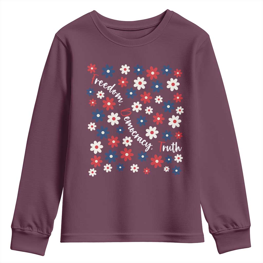 Freedom Democracy Truth Youth Sweatshirt Patriotic Floral