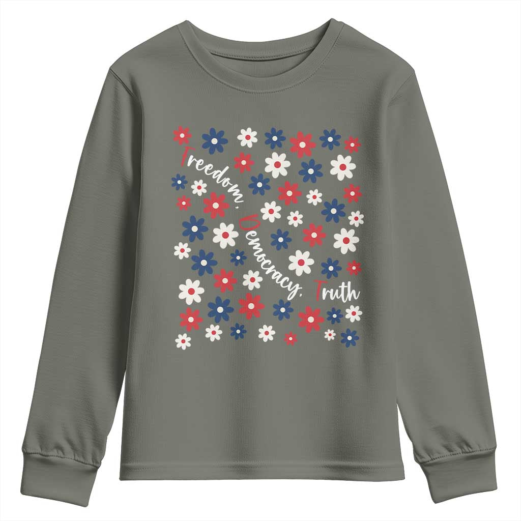 Freedom Democracy Truth Youth Sweatshirt Patriotic Floral