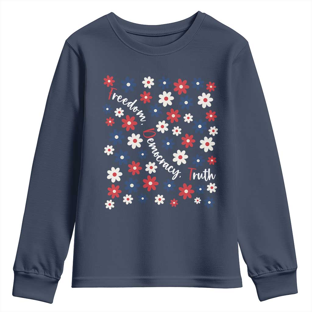 Freedom Democracy Truth Youth Sweatshirt Patriotic Floral