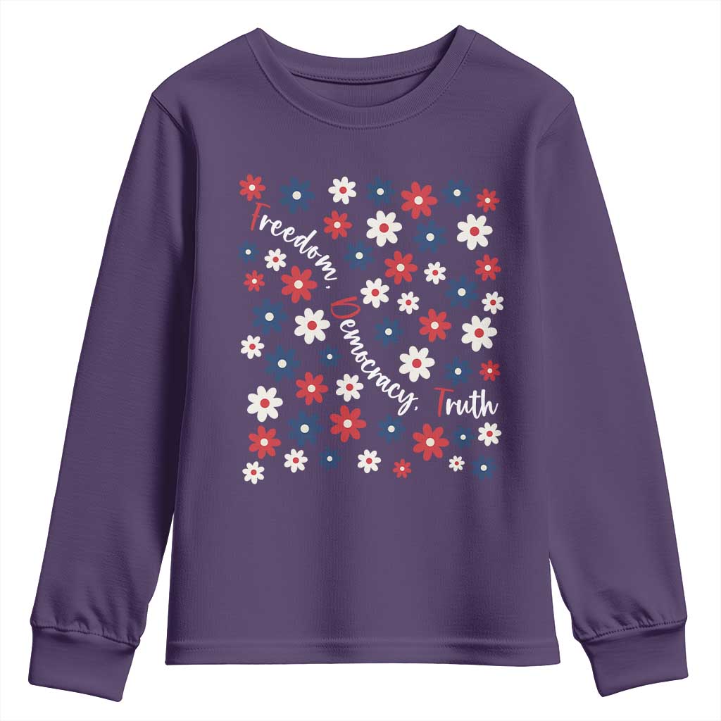 Freedom Democracy Truth Youth Sweatshirt Patriotic Floral
