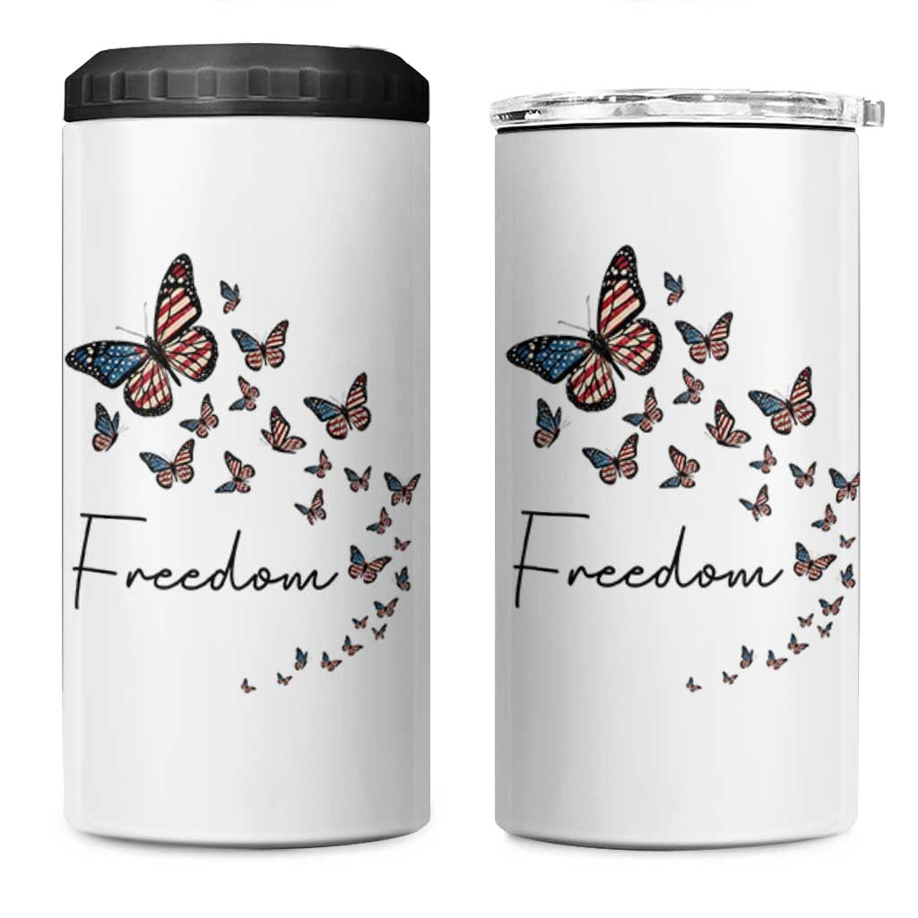 Butterfly Of Freedom American Pride 4 in 1 Can Cooler Tumbler