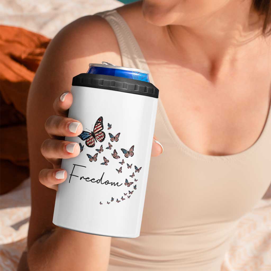 Butterfly Of Freedom American Pride 4 in 1 Can Cooler Tumbler