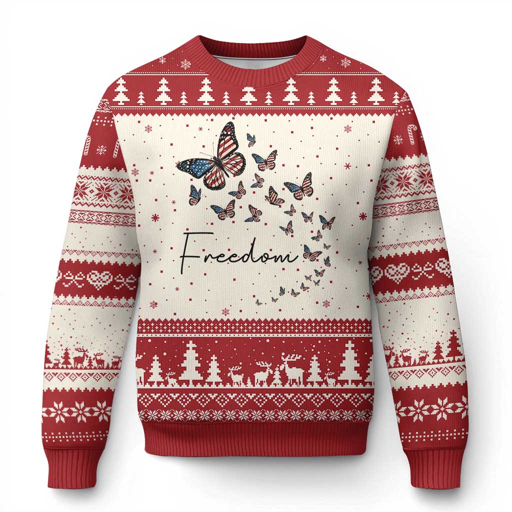 Butterfly Of Freedom American Pride Ugly Christmas Sweater