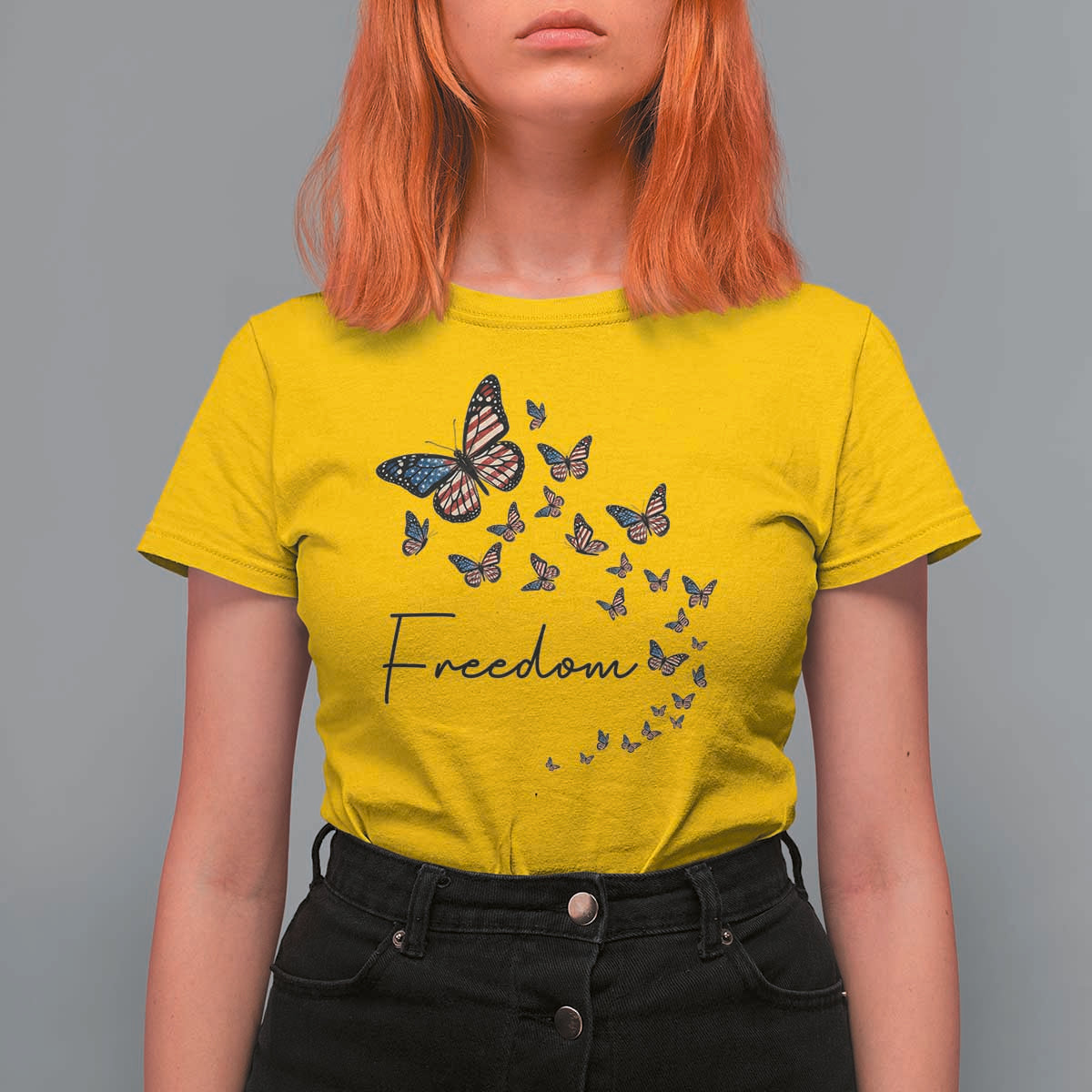 Butterfly Of Freedom American Pride T Shirt For Women