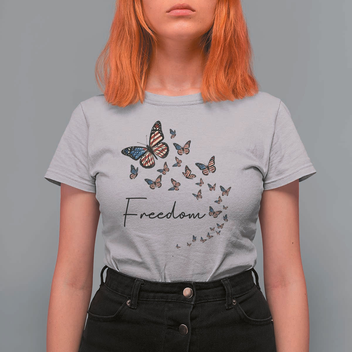 Butterfly Of Freedom American Pride T Shirt For Women