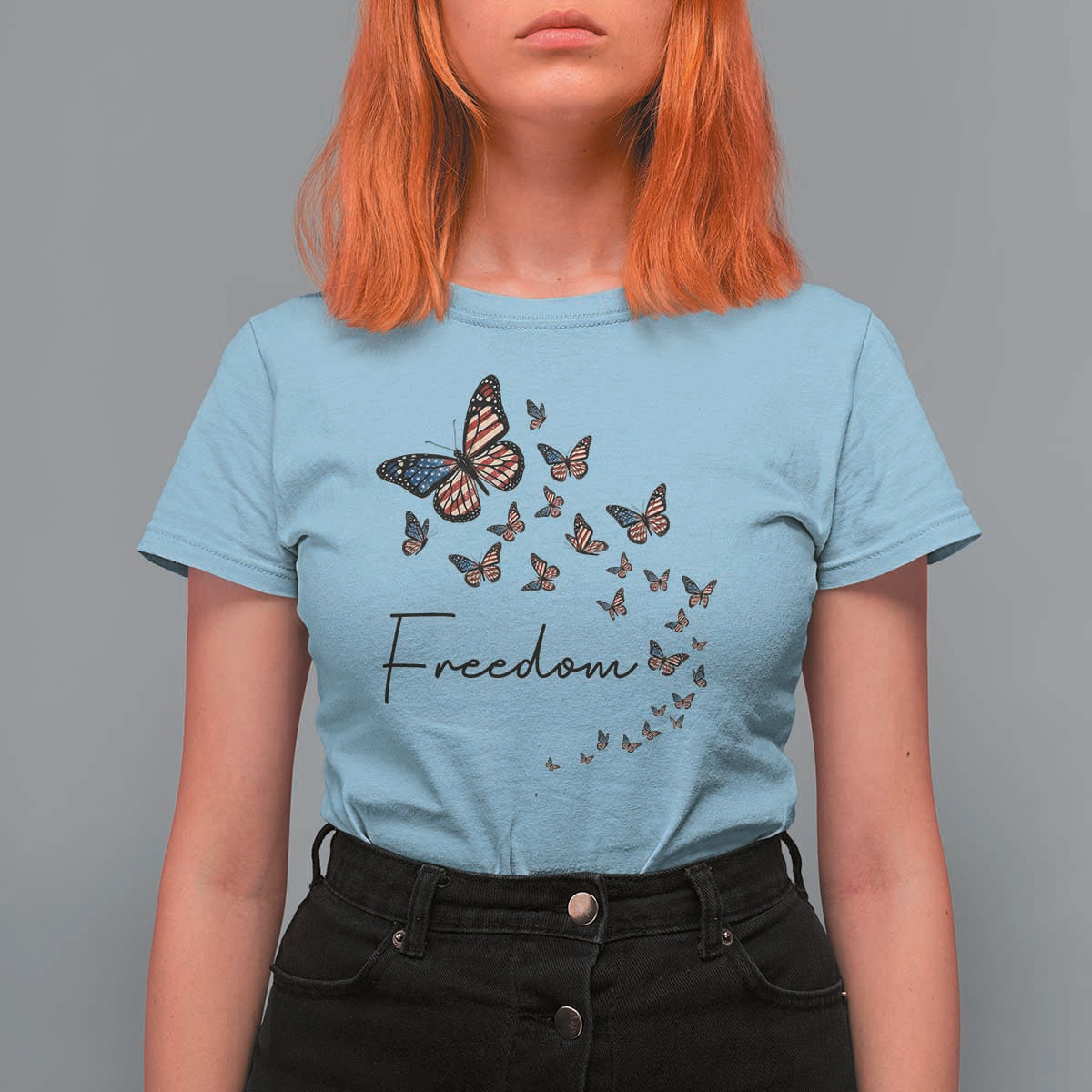 Butterfly Of Freedom American Pride T Shirt For Women
