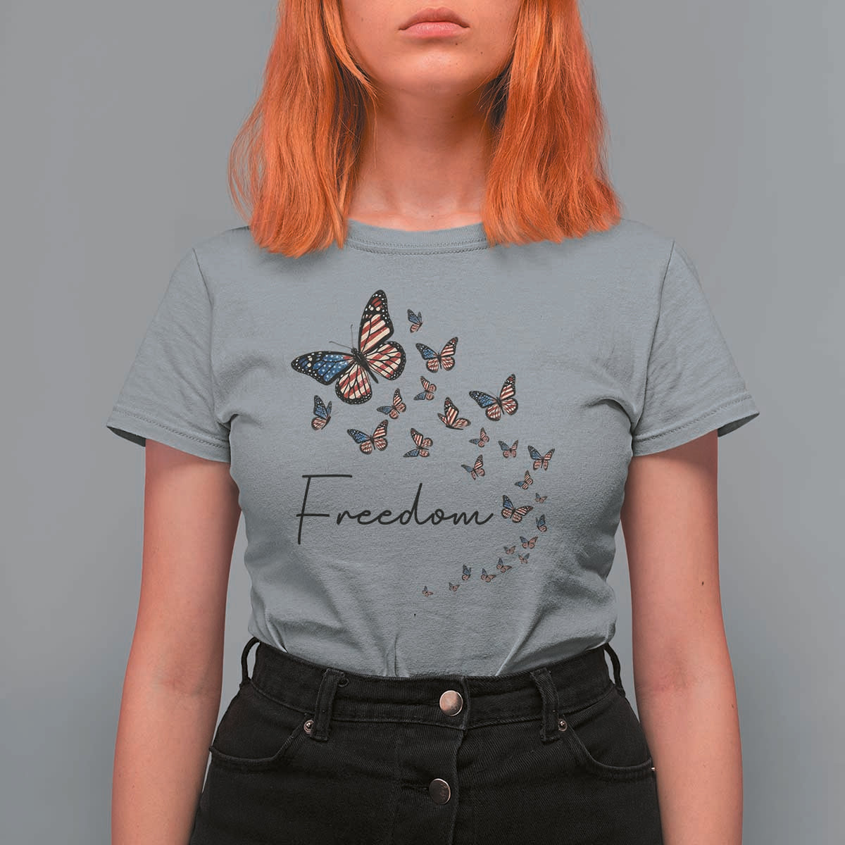 Butterfly Of Freedom American Pride T Shirt For Women