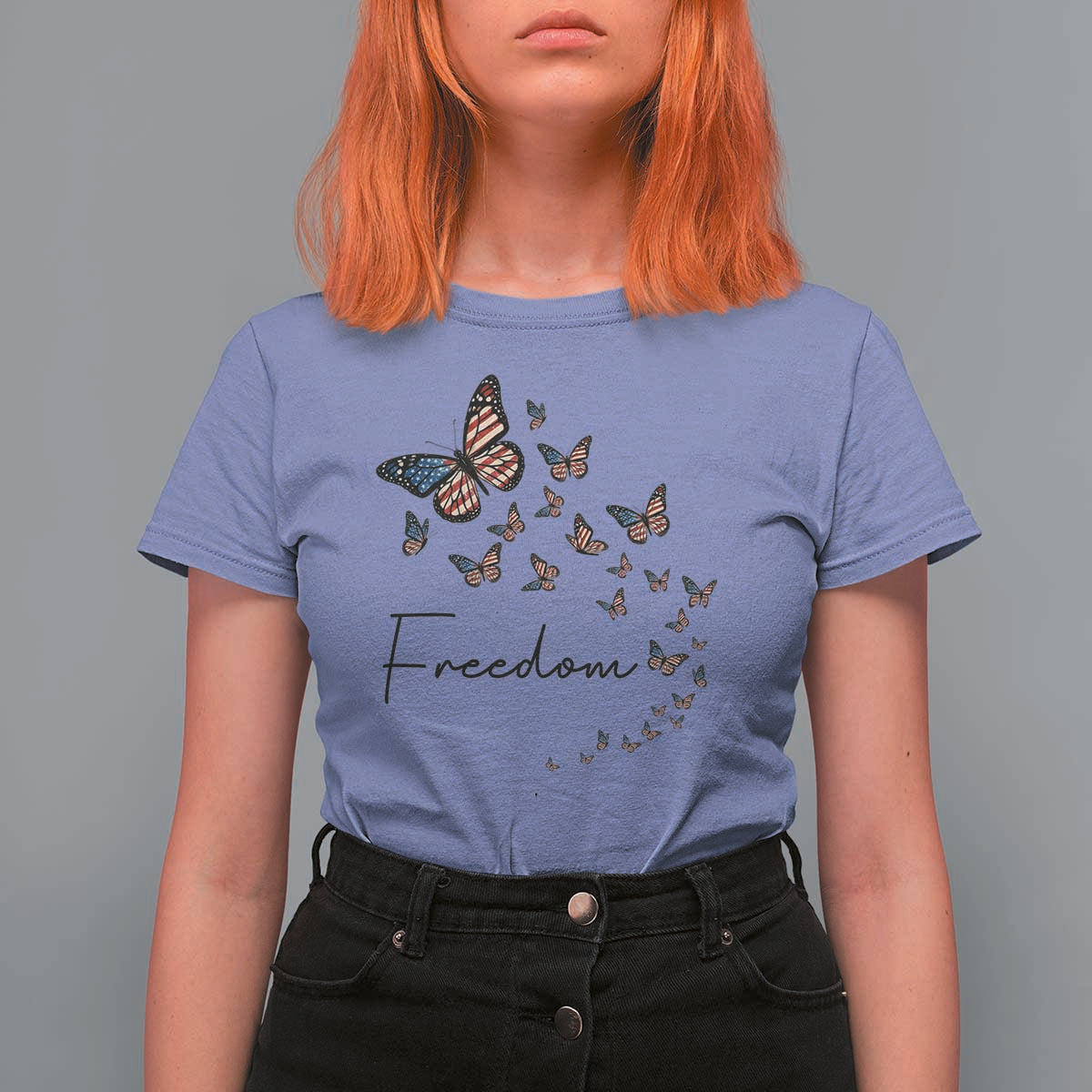 Butterfly Of Freedom American Pride T Shirt For Women