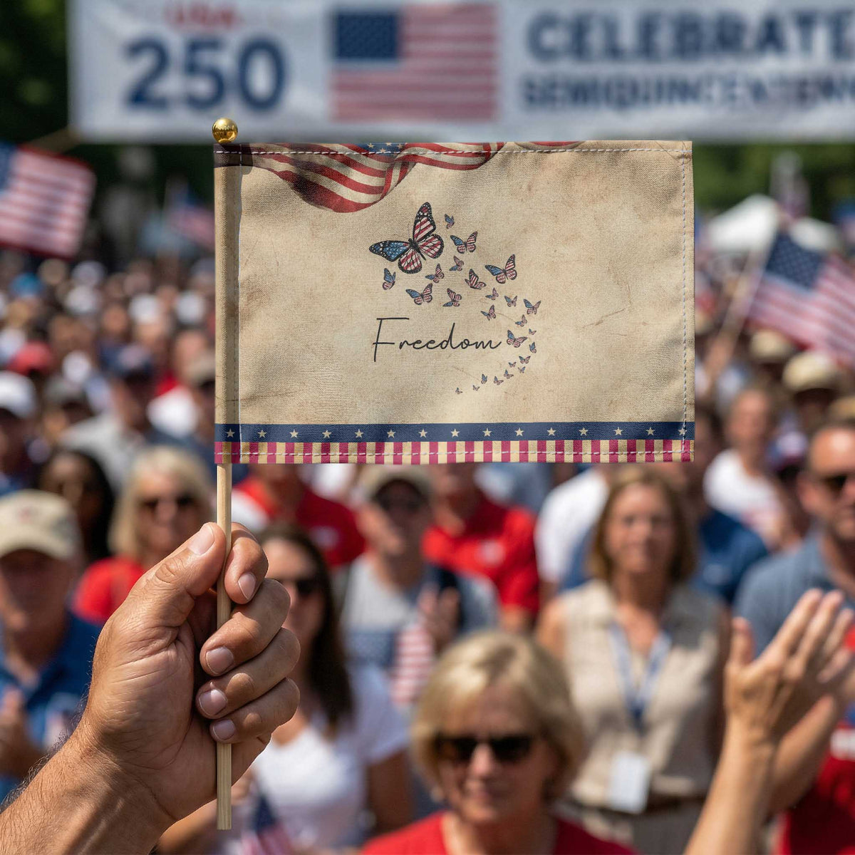 Butterfly Of Freedom American Pride Patriotic Handheld Flag