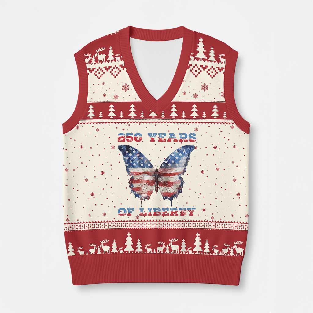 Patriotic Butterfly V-Neck Knit Sweater Vest 250 Years Of Liberty