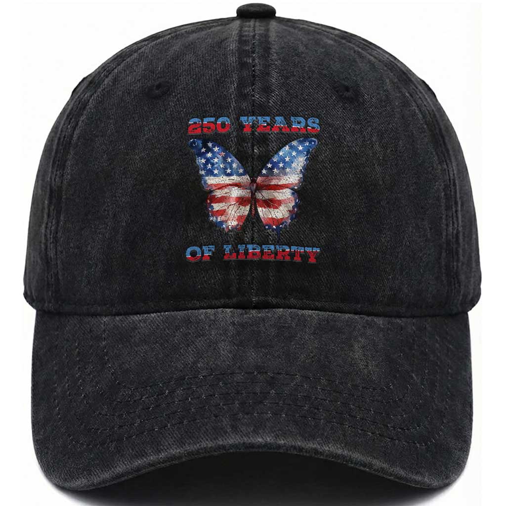 Patriotic Butterfly Washed Cotton Baseball Cap 250 Years Of Liberty