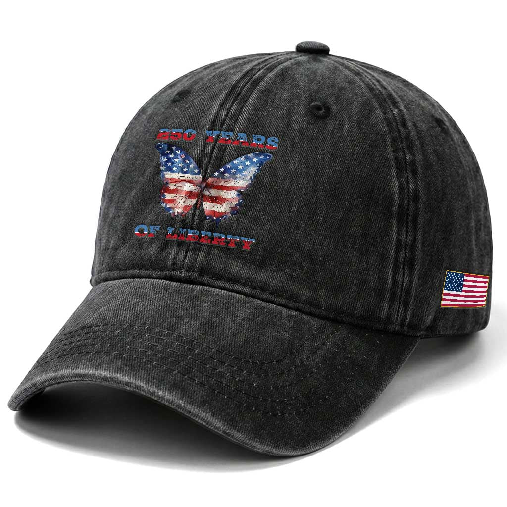 Patriotic Butterfly Washed Cotton Baseball Cap 250 Years Of Liberty