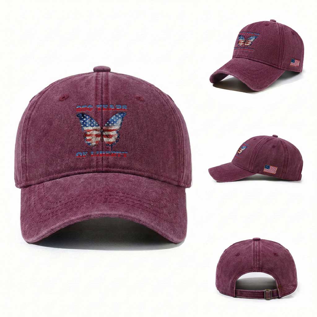 Patriotic Butterfly Washed Cotton Baseball Cap 250 Years Of Liberty