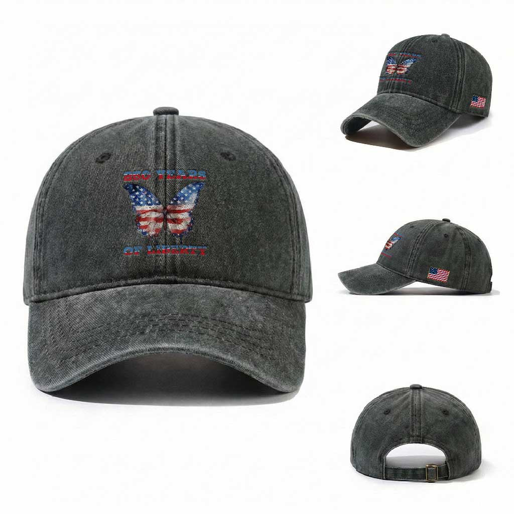 Patriotic Butterfly Washed Cotton Baseball Cap 250 Years Of Liberty