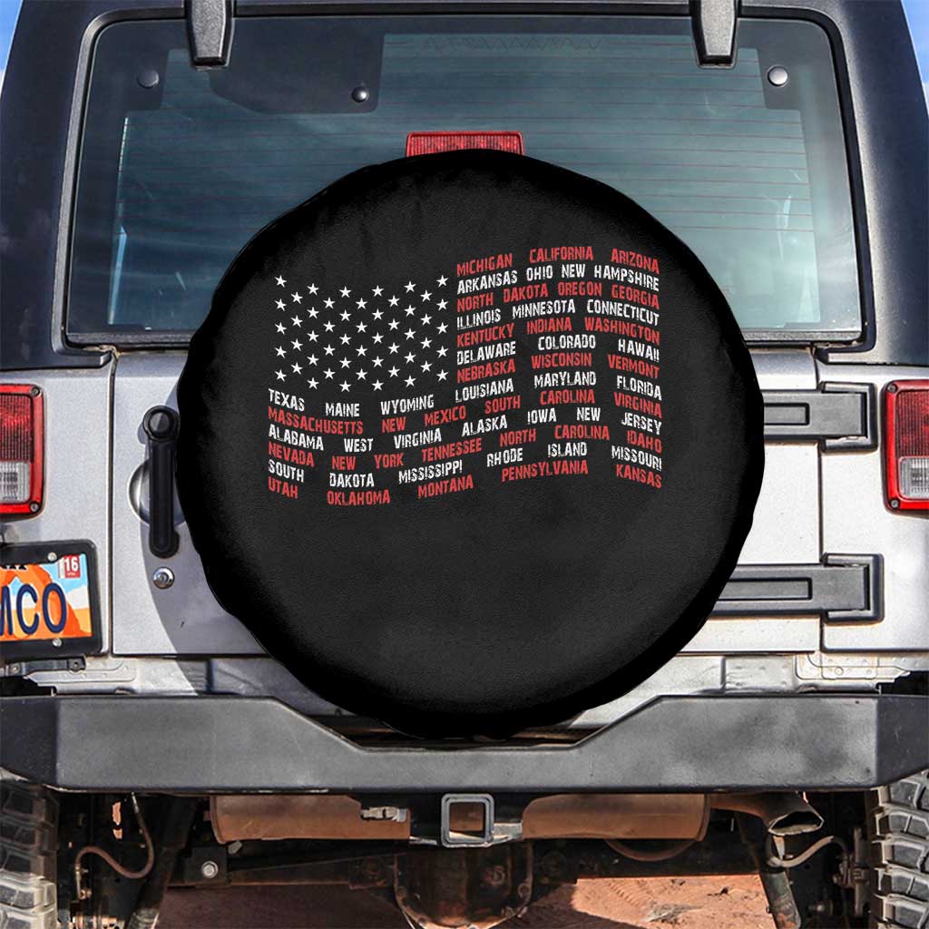 Vintage American Flag 50 States Spare Tire Cover Patriotic Gift
