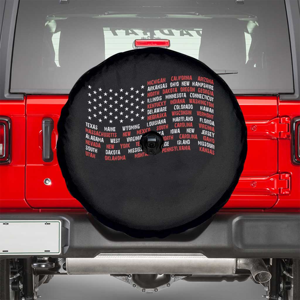 Vintage American Flag 50 States Spare Tire Cover Patriotic Gift