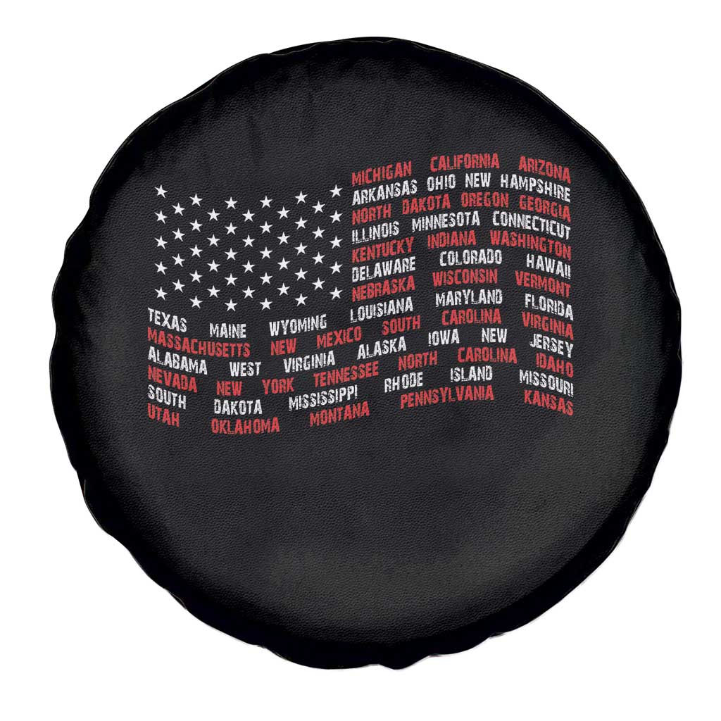 Vintage American Flag 50 States Spare Tire Cover Patriotic Gift