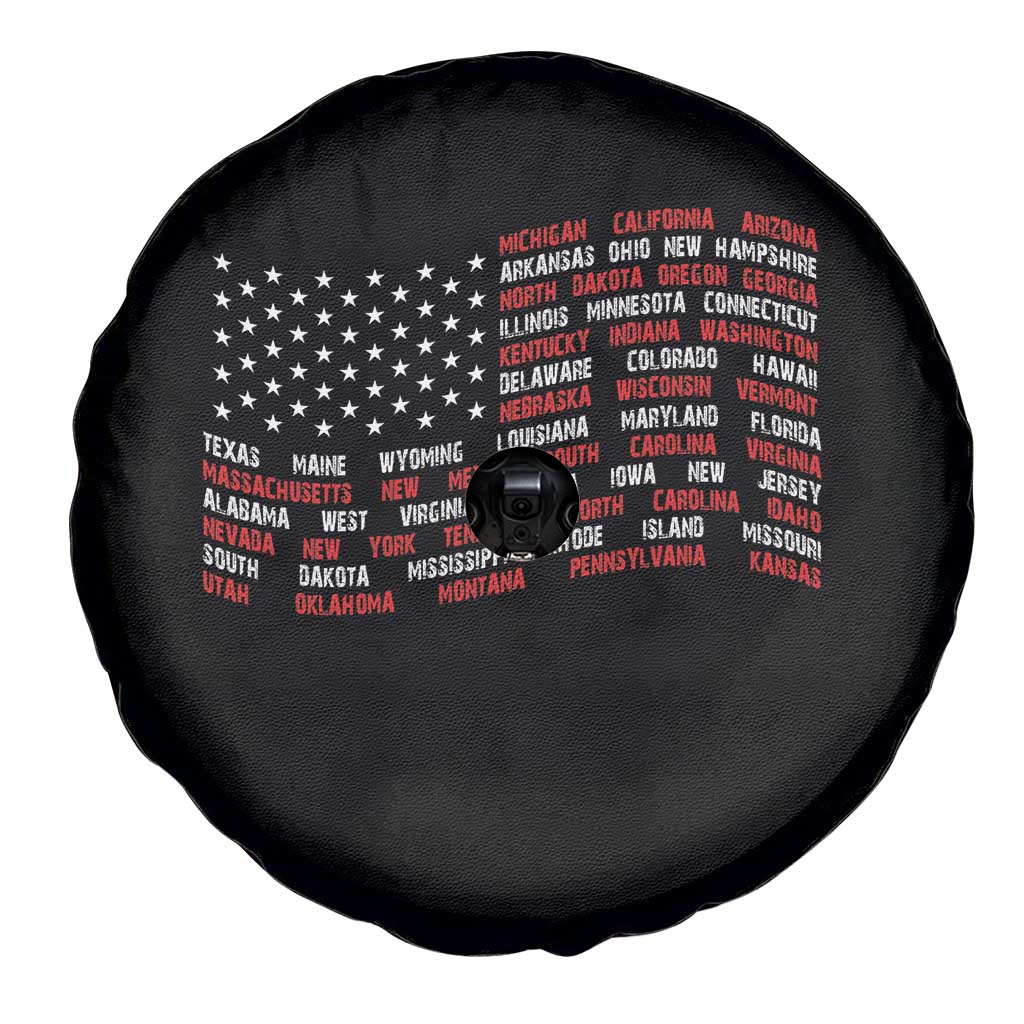 Vintage American Flag 50 States Spare Tire Cover Patriotic Gift