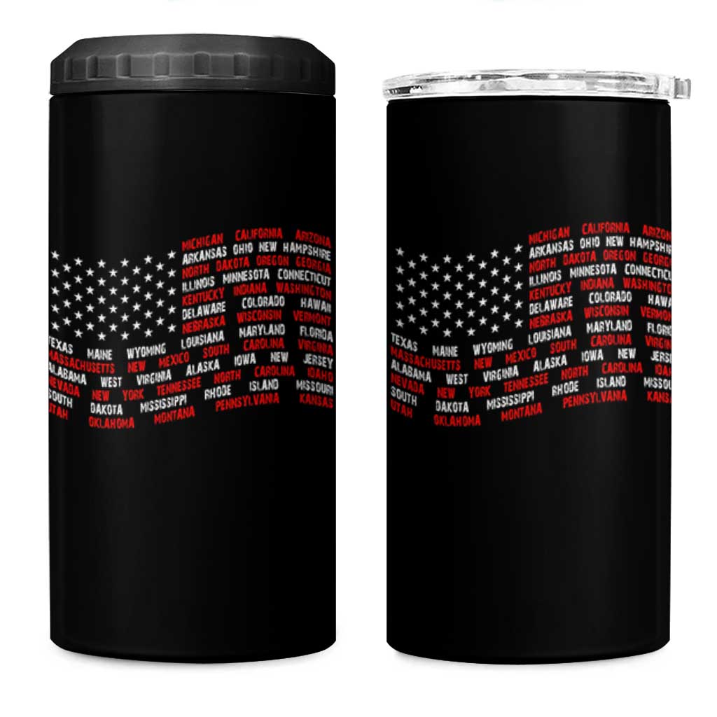 Vintage American Flag 50 States 4 in 1 Can Cooler Tumbler Patriotic Gift
