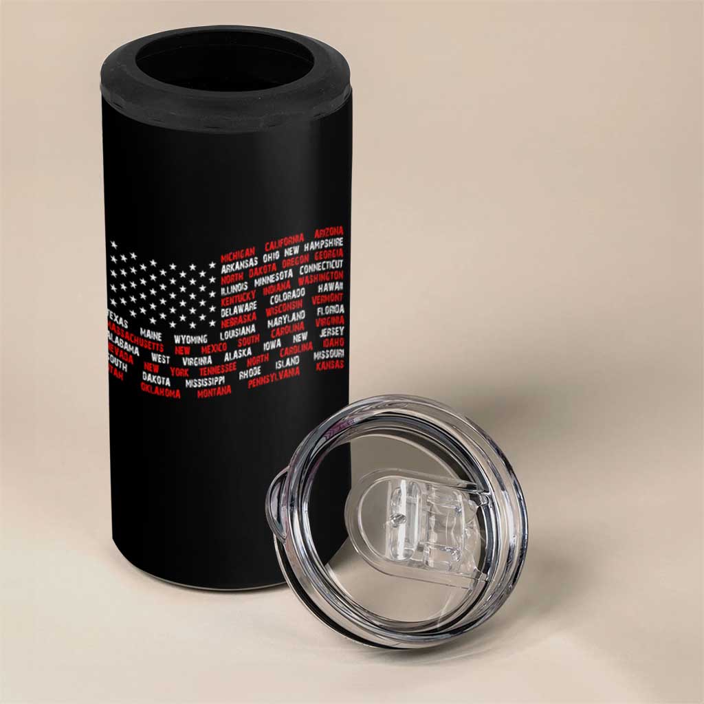 Vintage American Flag 50 States 4 in 1 Can Cooler Tumbler Patriotic Gift