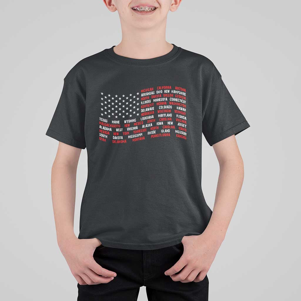 Vintage American Flag 50 States T Shirt For Kid Patriotic Gift