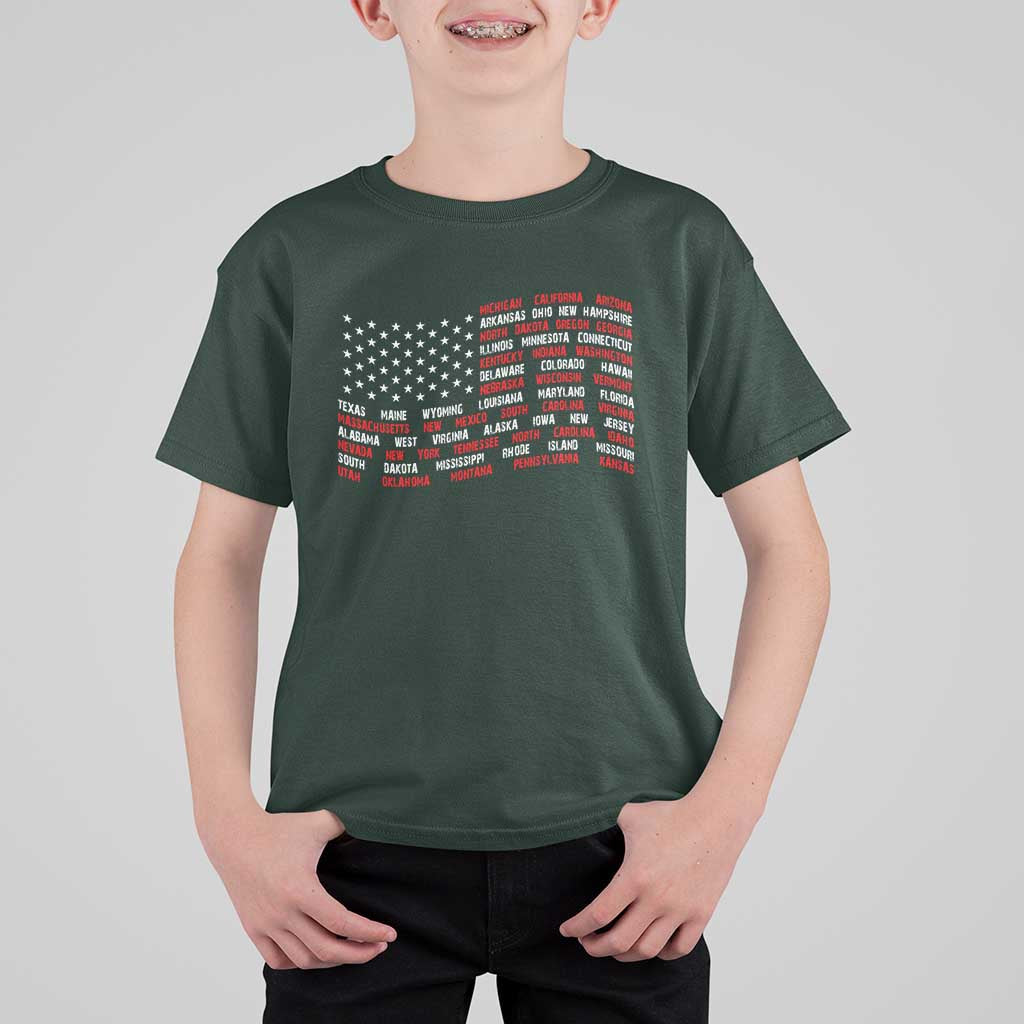 Vintage American Flag 50 States T Shirt For Kid Patriotic Gift