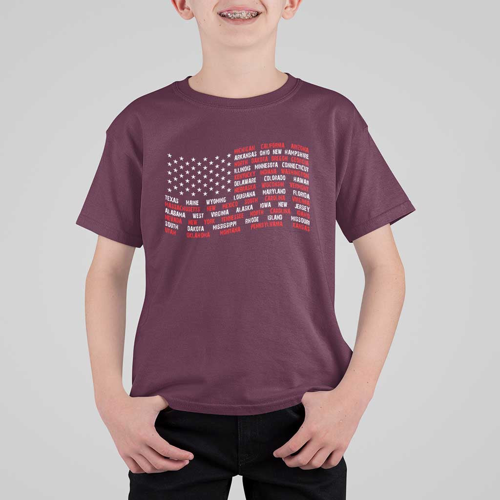 Vintage American Flag 50 States T Shirt For Kid Patriotic Gift