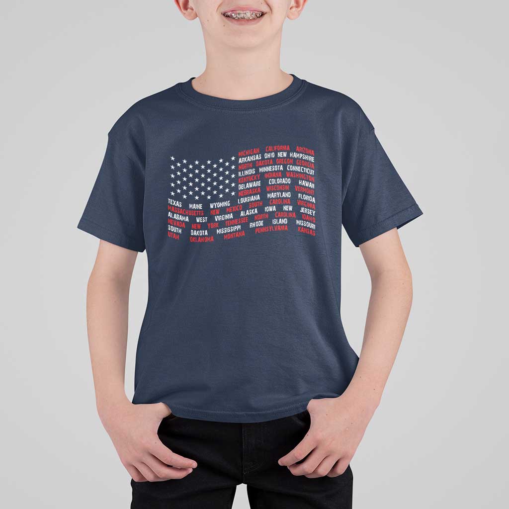 Vintage American Flag 50 States T Shirt For Kid Patriotic Gift
