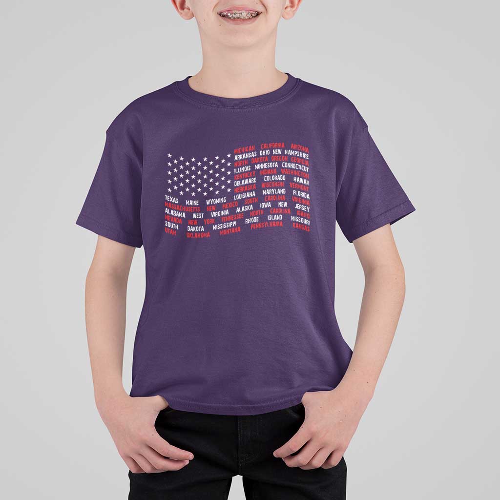 Vintage American Flag 50 States T Shirt For Kid Patriotic Gift