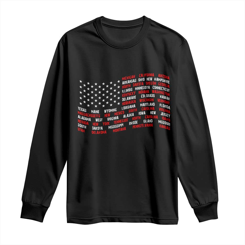 Vintage American Flag 50 States Long Sleeve Shirt Patriotic Gift