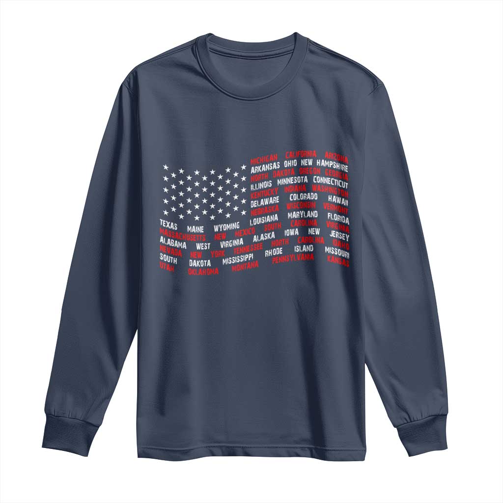 Vintage American Flag 50 States Long Sleeve Shirt Patriotic Gift