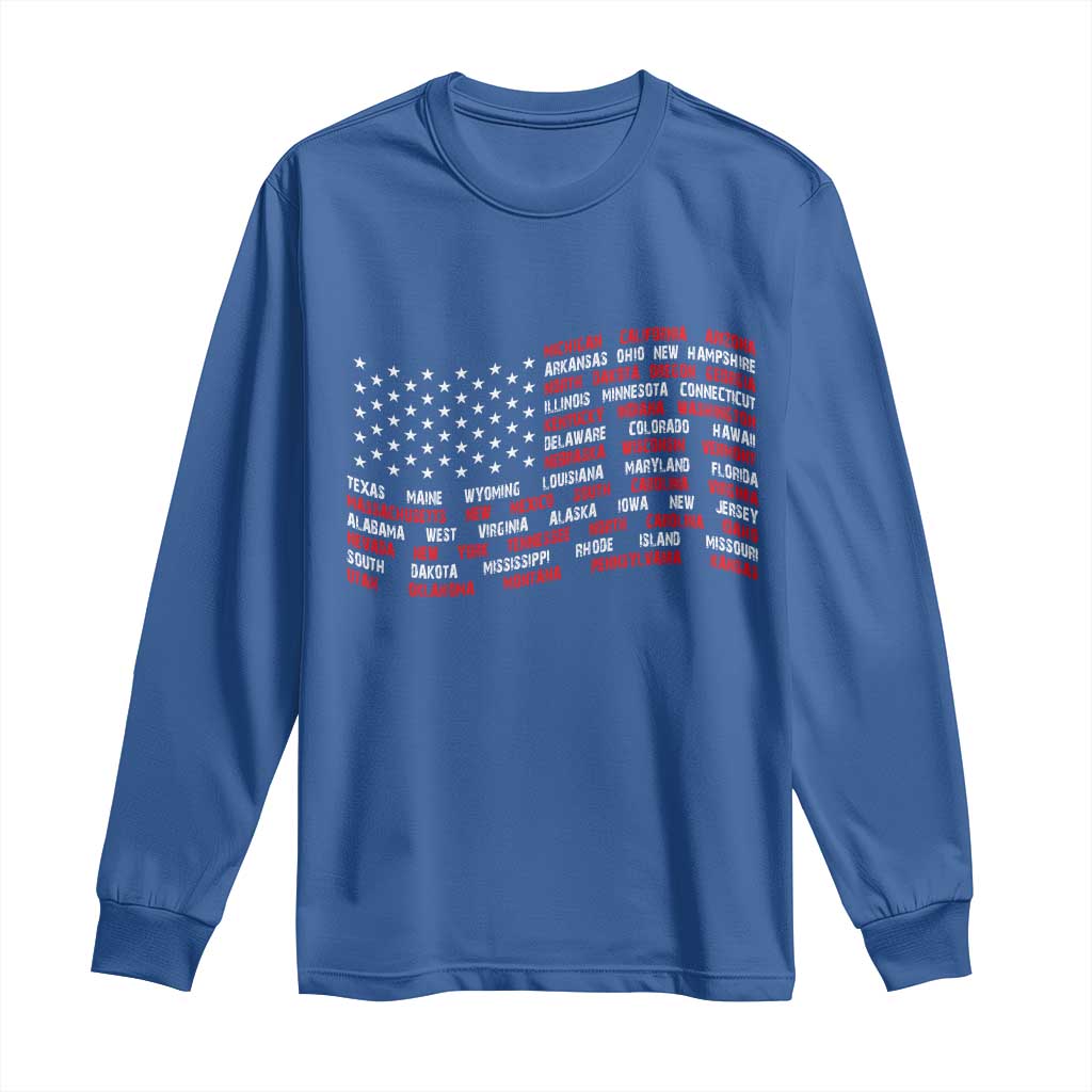 Vintage American Flag 50 States Long Sleeve Shirt Patriotic Gift