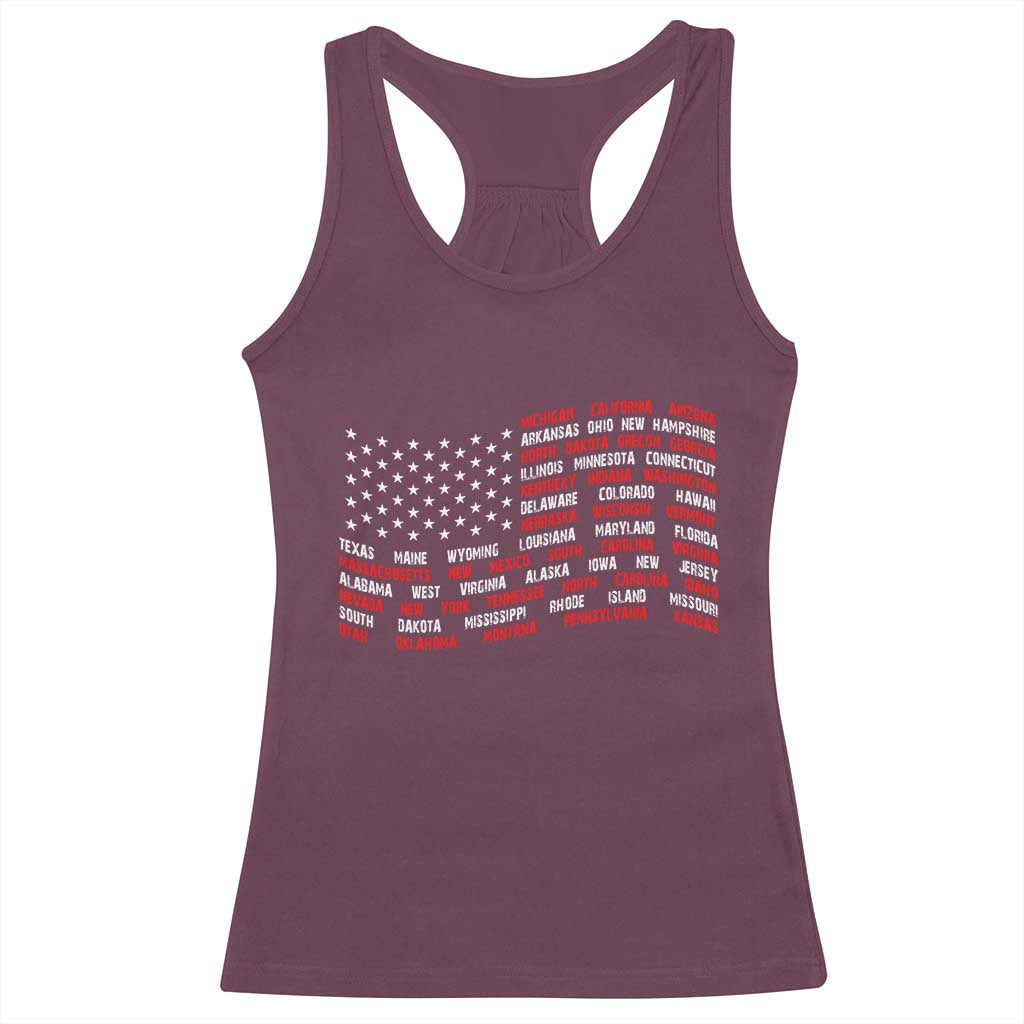 Vintage American Flag 50 States Racerback Tank Top Patriotic Gift