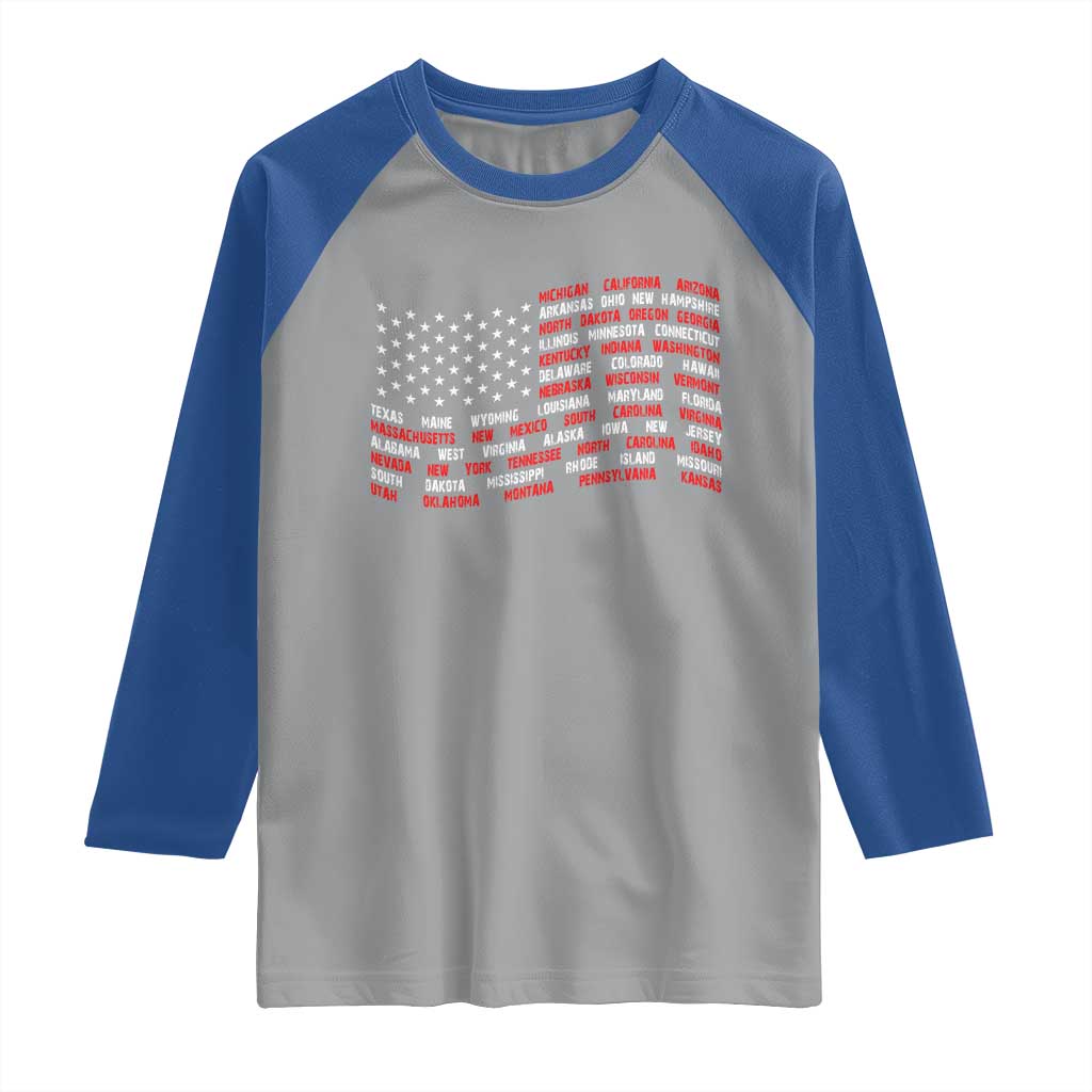 Vintage American Flag 50 States Raglan Shirt Patriotic Gift