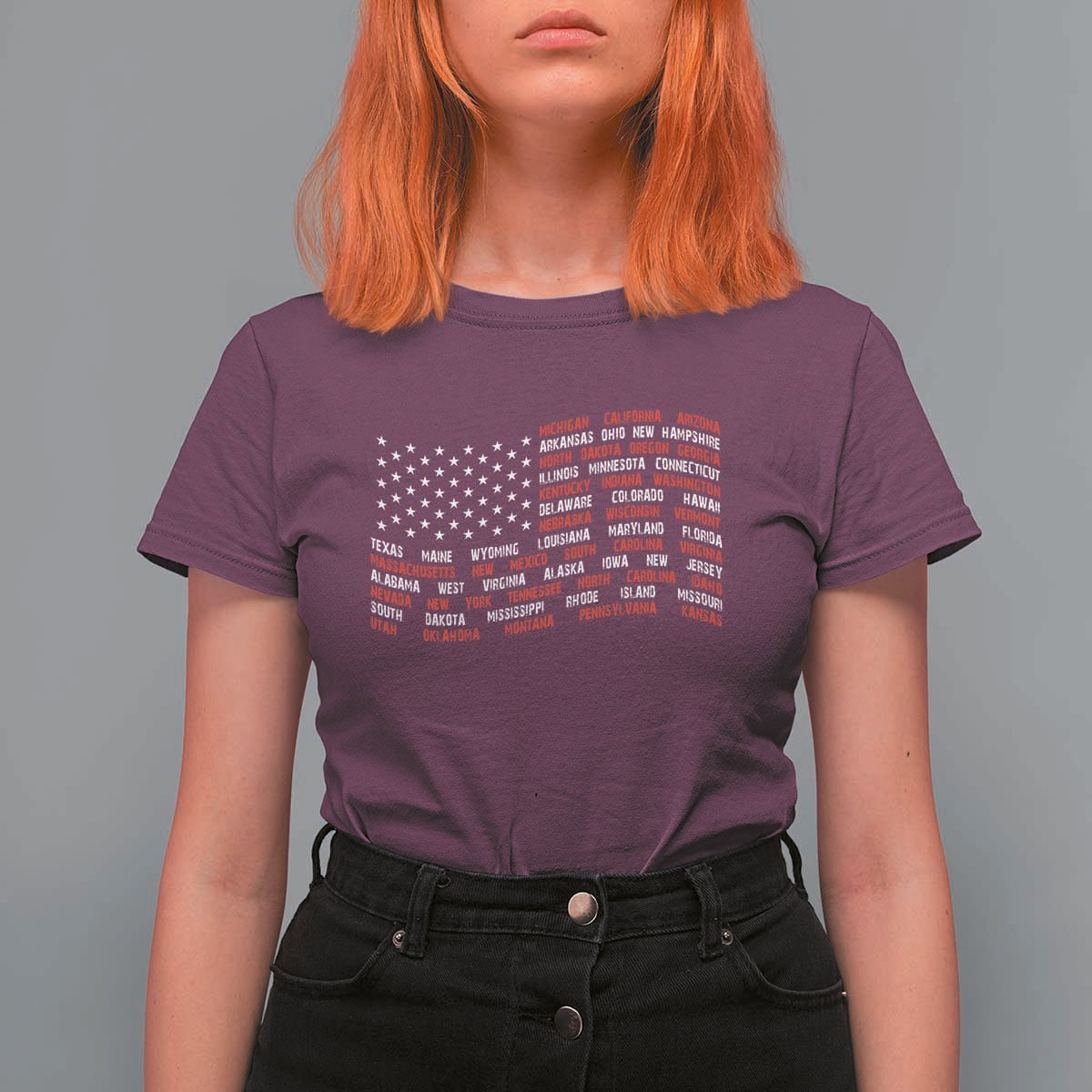 Vintage American Flag 50 States T Shirt For Women Patriotic Gift