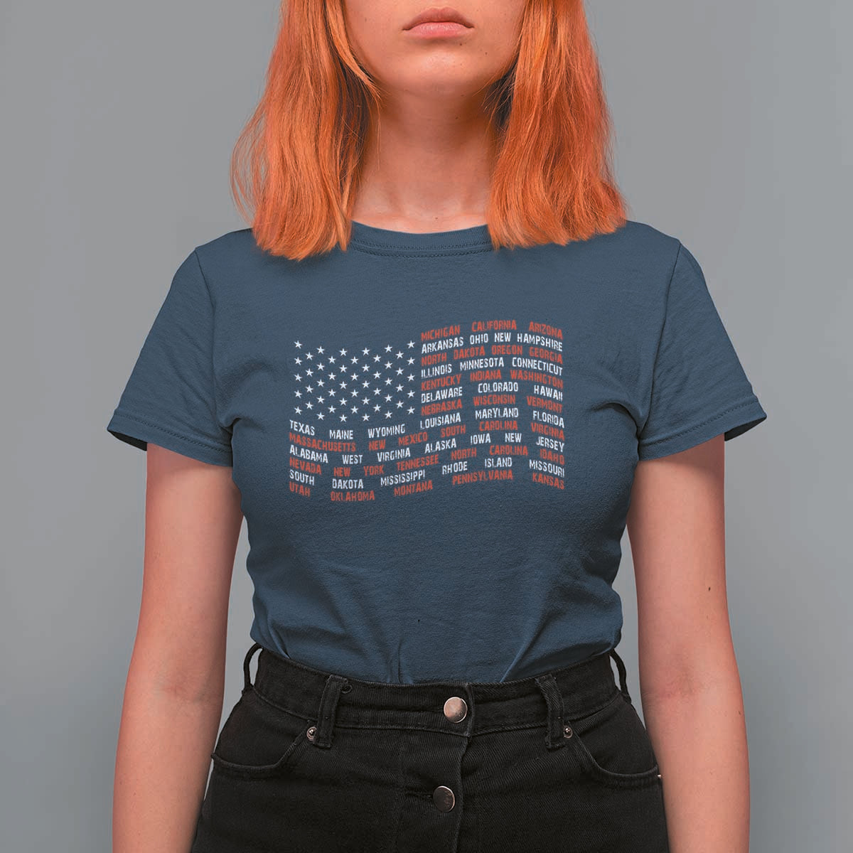 Vintage American Flag 50 States T Shirt For Women Patriotic Gift