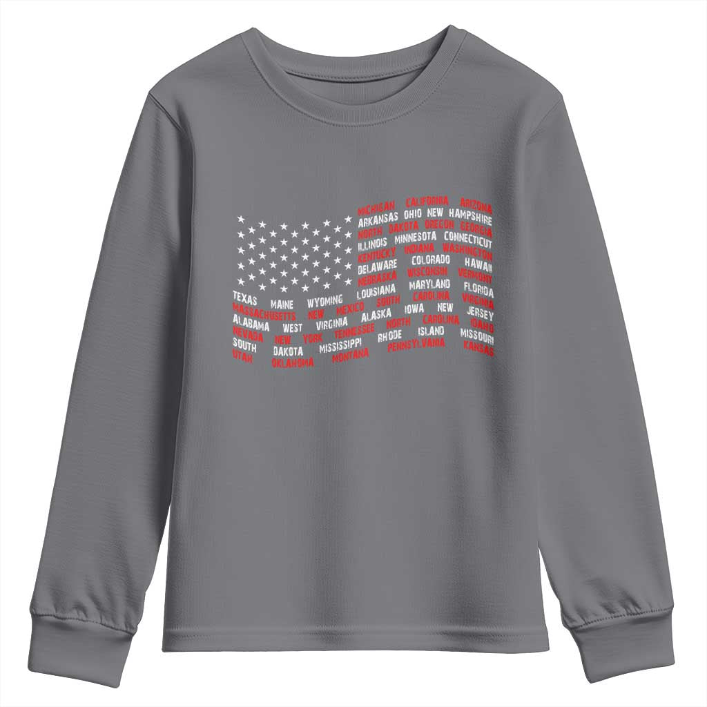 Vintage American Flag 50 States Youth Sweatshirt Patriotic Gift