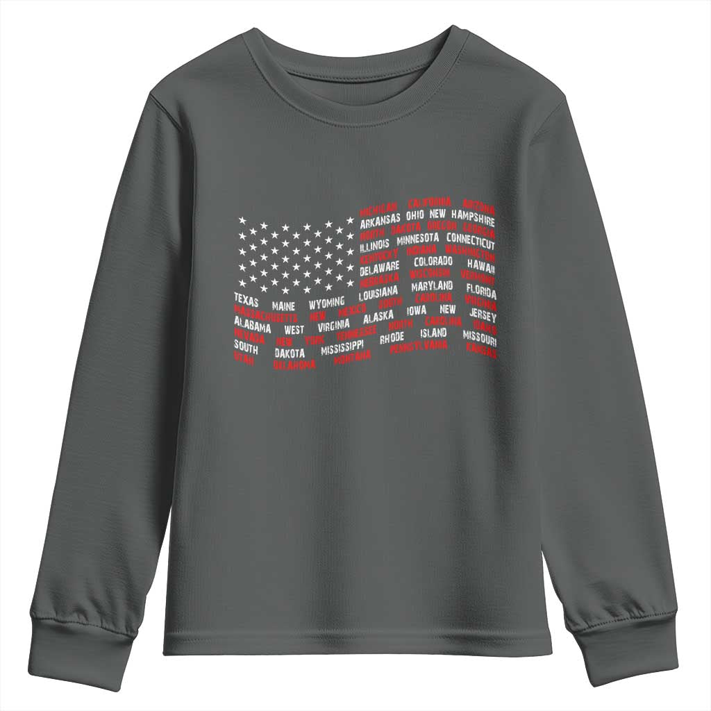 Vintage American Flag 50 States Youth Sweatshirt Patriotic Gift