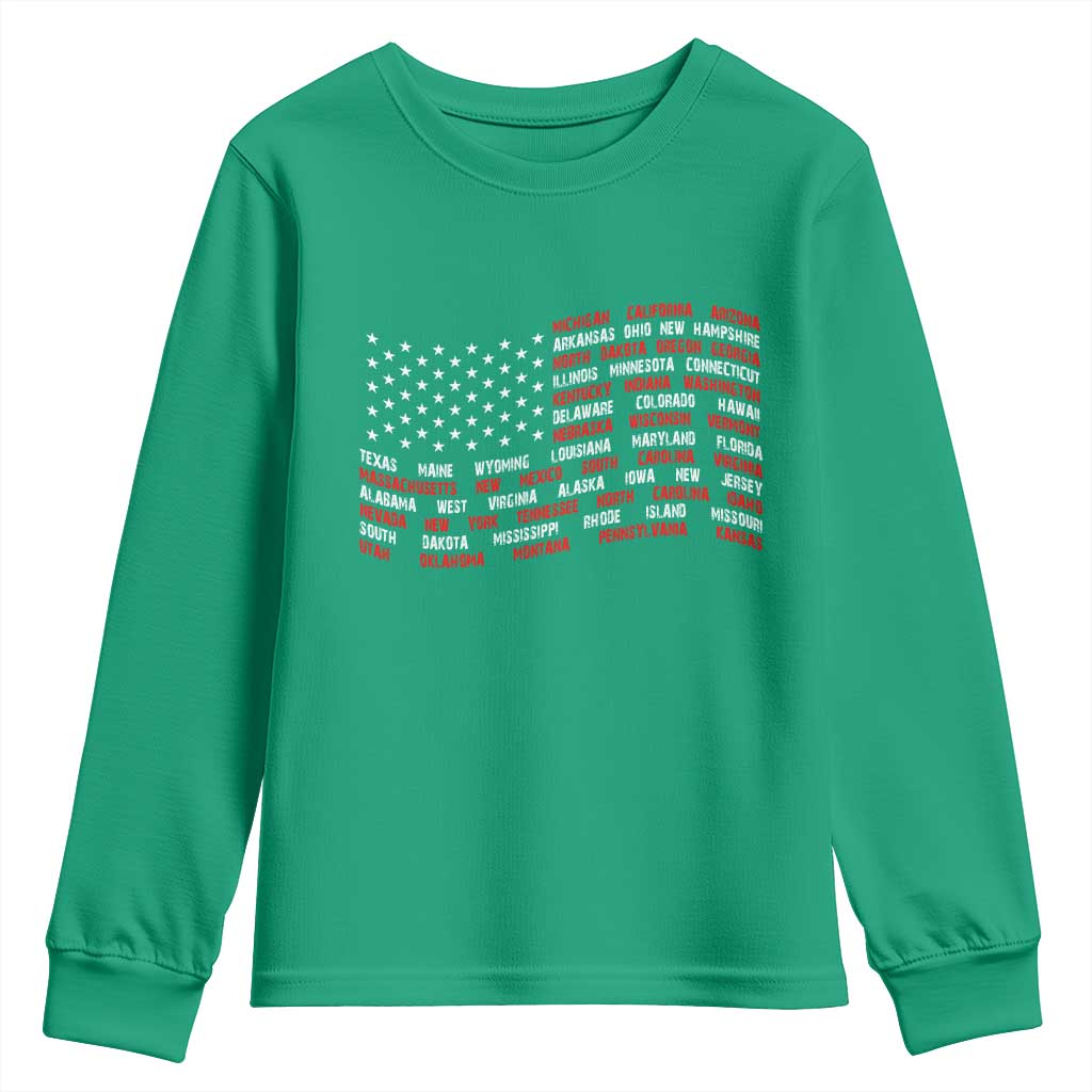 Vintage American Flag 50 States Youth Sweatshirt Patriotic Gift