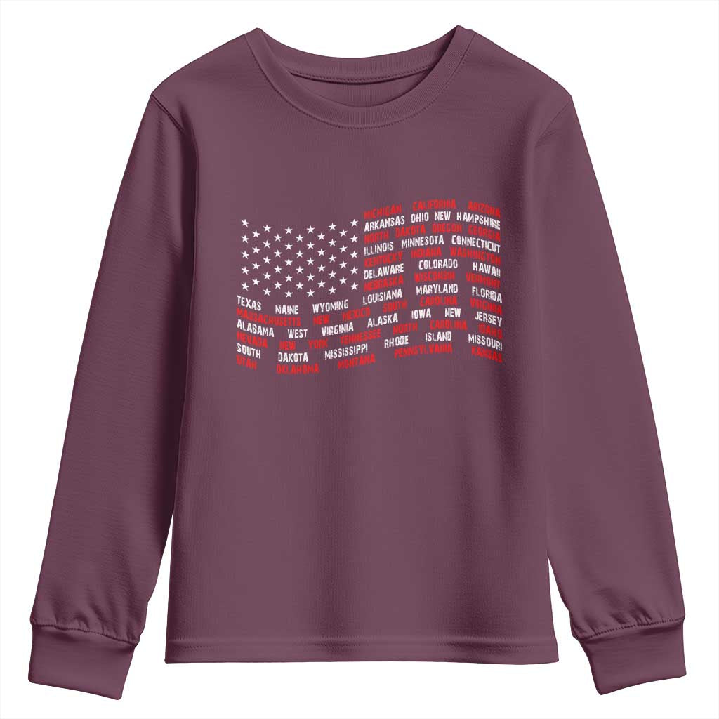 Vintage American Flag 50 States Youth Sweatshirt Patriotic Gift