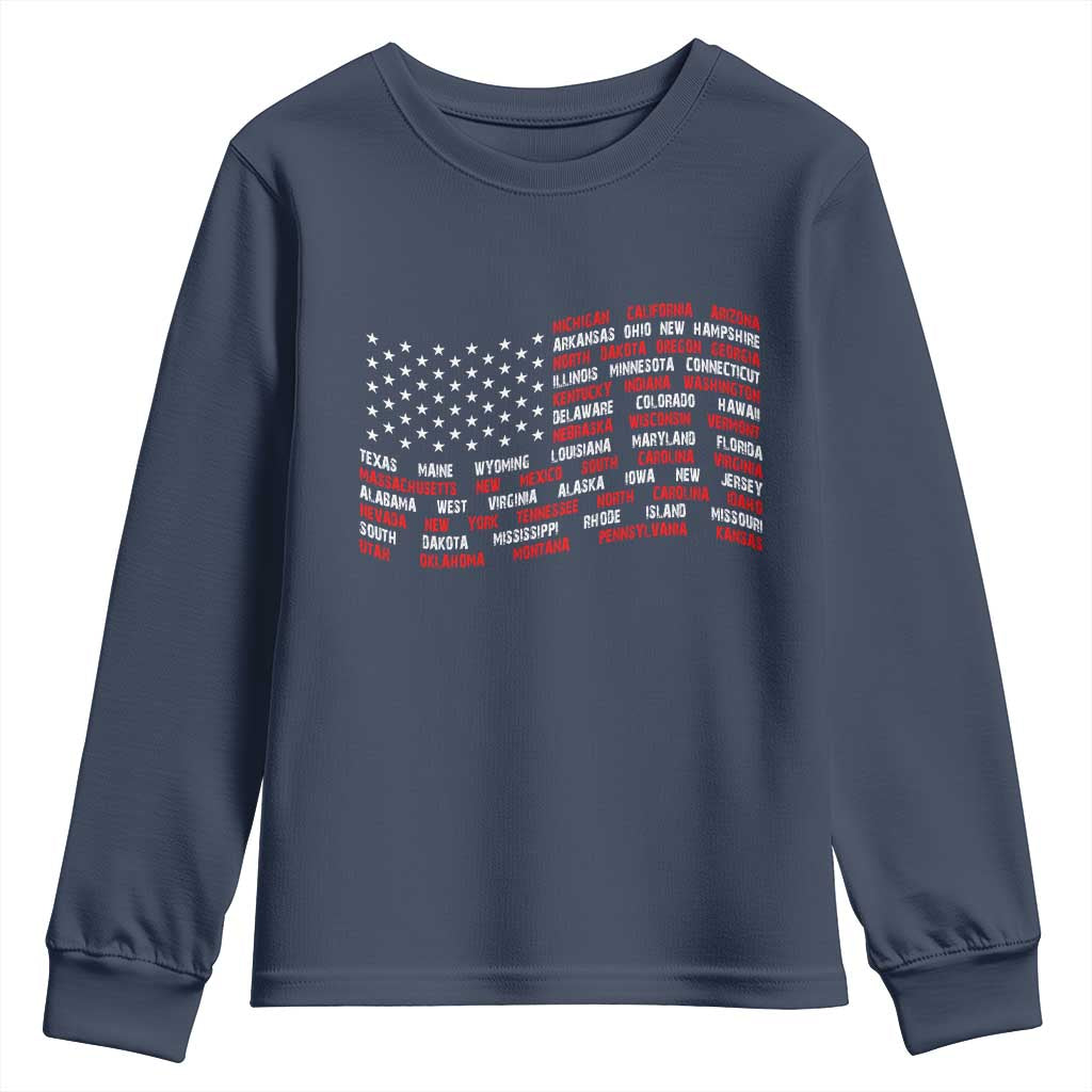 Vintage American Flag 50 States Youth Sweatshirt Patriotic Gift