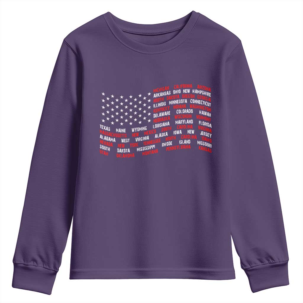 Vintage American Flag 50 States Youth Sweatshirt Patriotic Gift
