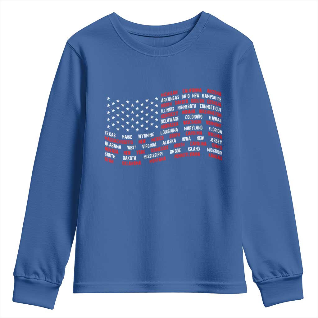 Vintage American Flag 50 States Youth Sweatshirt Patriotic Gift