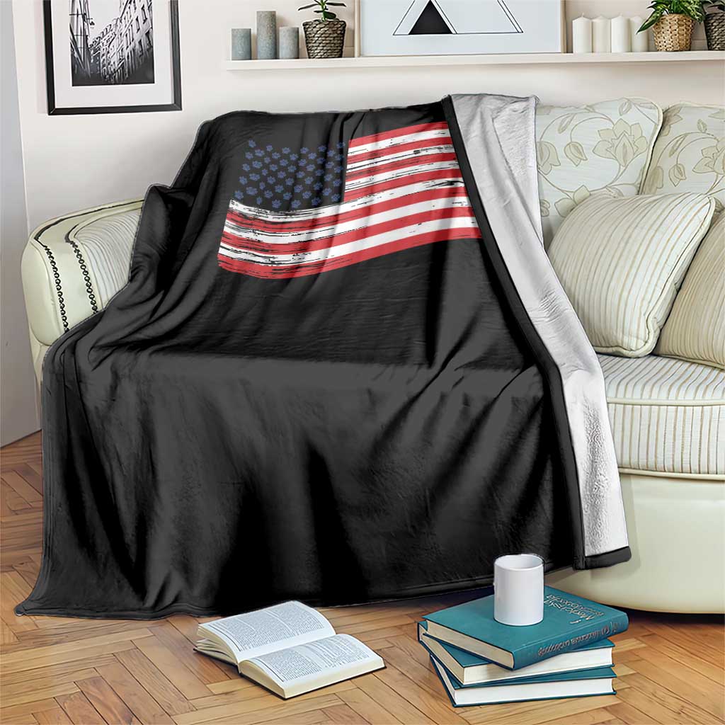 Vintage Patriotic American Flag Dog And Cat Paw Throw Blanket Gift For Pet Lover