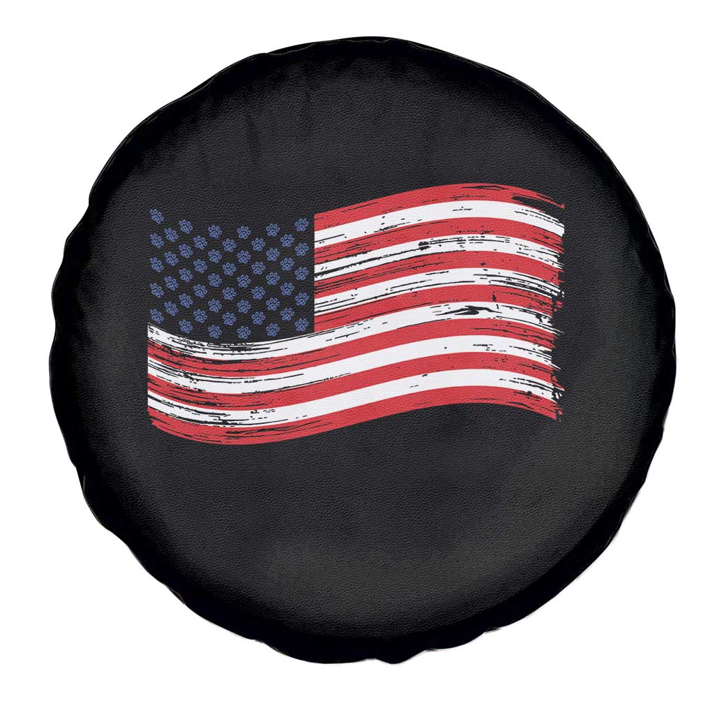 Vintage Patriotic American Flag Dog And Cat Paw Spare Tire Cover Gift For Pet Lover