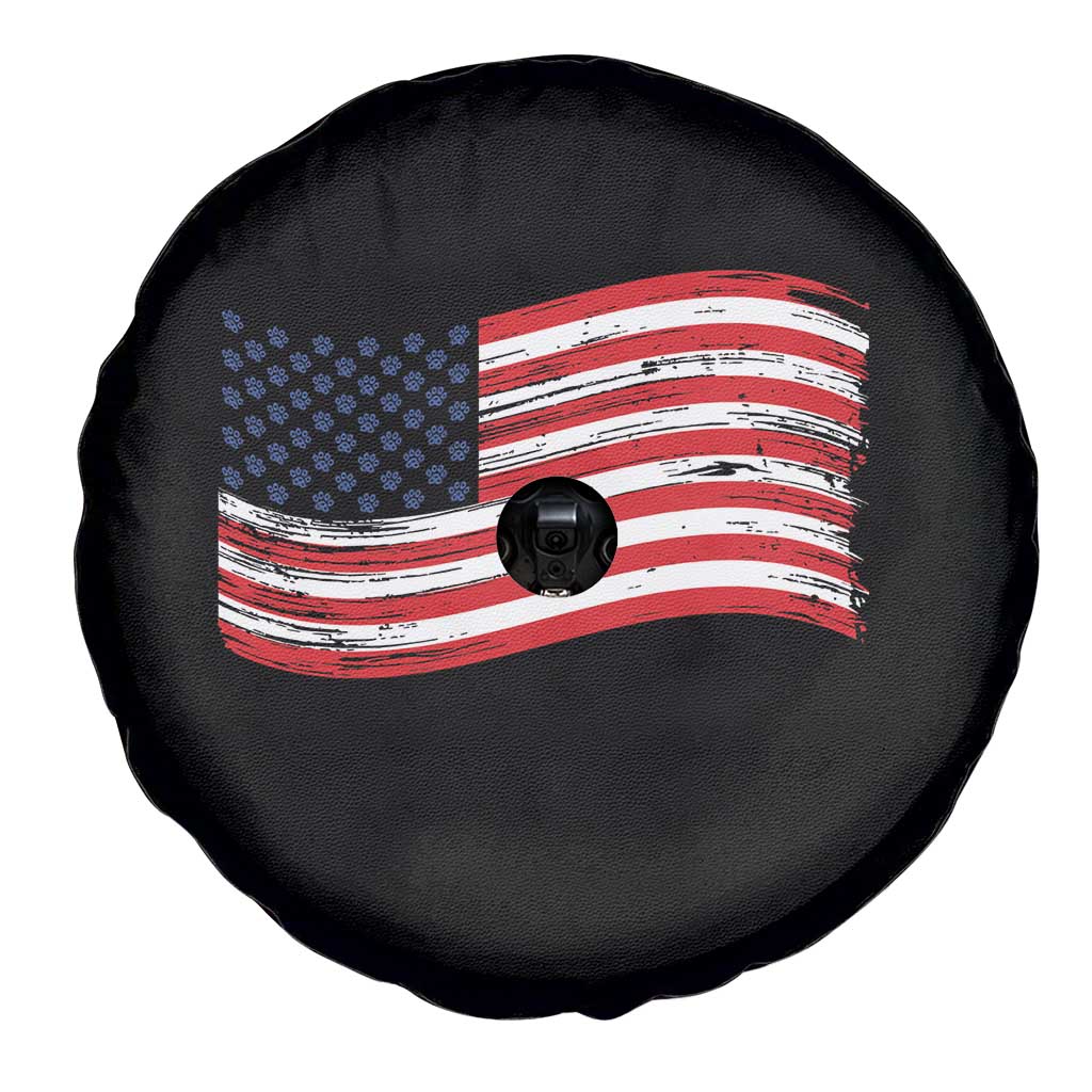 Vintage Patriotic American Flag Dog And Cat Paw Spare Tire Cover Gift For Pet Lover