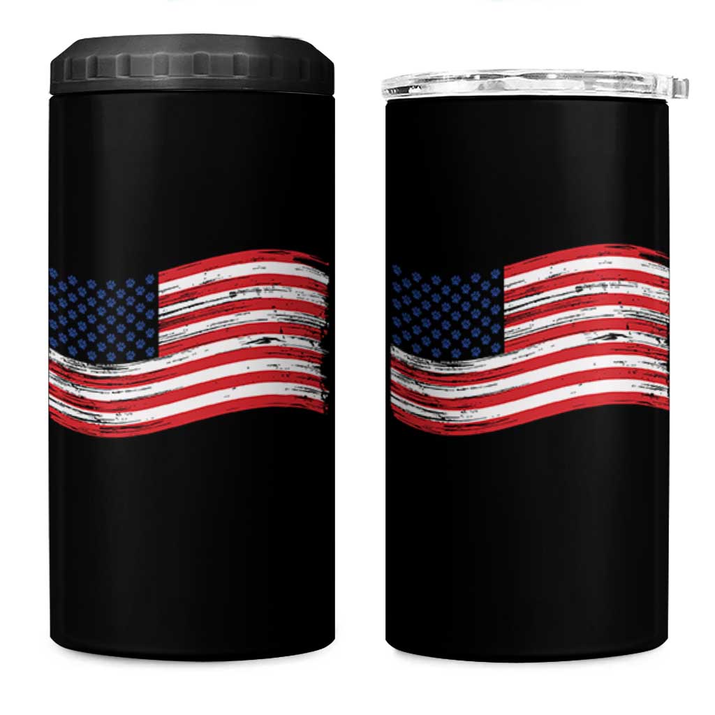 Vintage Patriotic American Flag Dog And Cat Paw 4 in 1 Can Cooler Tumbler Gift For Pet Lover