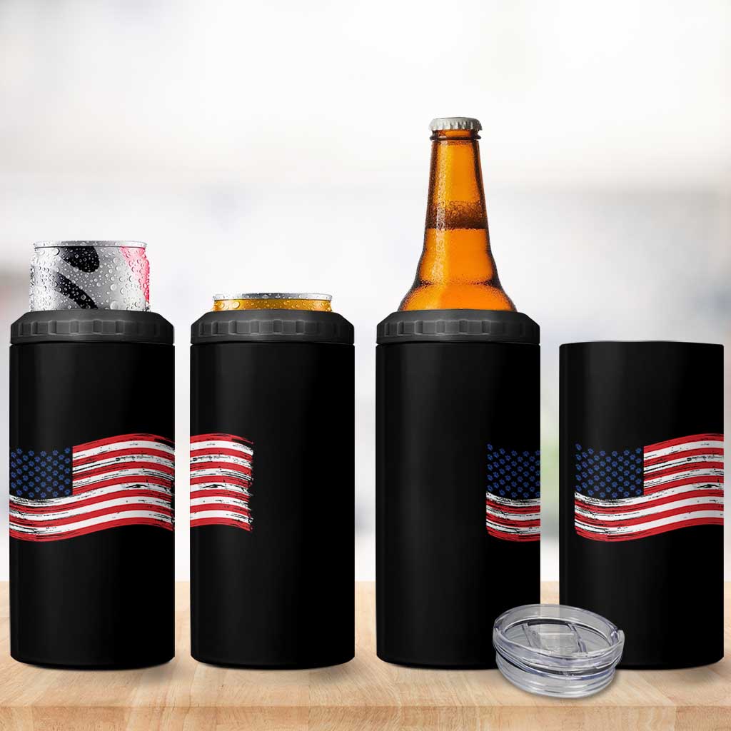Vintage Patriotic American Flag Dog And Cat Paw 4 in 1 Can Cooler Tumbler Gift For Pet Lover