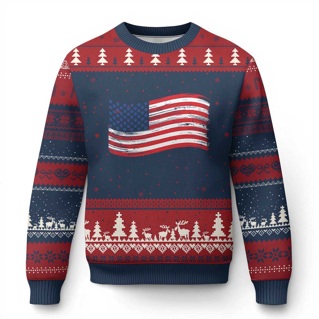 Vintage Patriotic American Flag Dog And Cat Paw Ugly Christmas Sweater Gift For Pet Lover